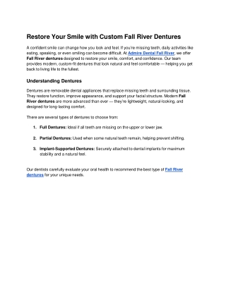 Restore Your Smile with Custom Fall River Dentures