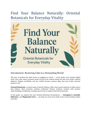 Find Your Balance Naturally Oriental Botanicals for Everyday Vitality