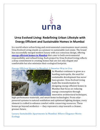 Urna Evolved Living Redefining Urban Lifestyle with Energy Efficient and Sustainable Homes in Mumbai
