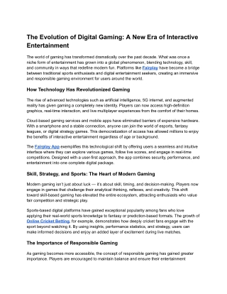 The Evolution of Digital Gaming: A New Era of Interactive Entertainment