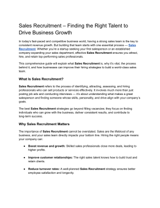 Sales Recruitment – Finding the Right Talent to Drive Business Growth