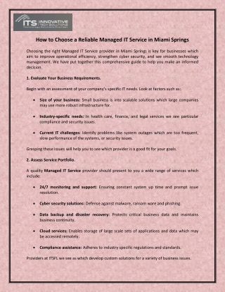 How to Choose a Reliable Managed IT Service in Miami Springs