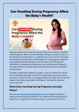 Can Vomiting During Pregnancy Affect the Baby