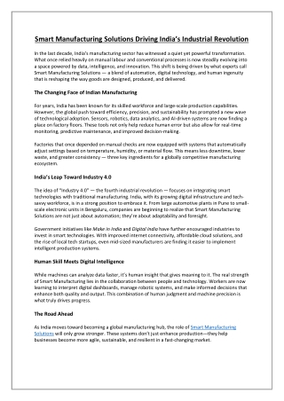 Smart Manufacturing Solutions Driving Indias Industrial Revolution