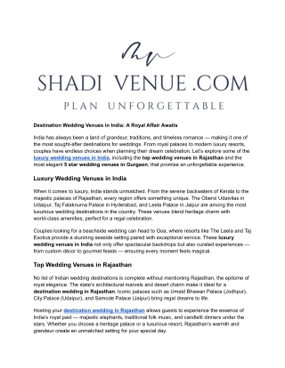 Destination Wedding Venues in India_ A Royal Affair Awaits