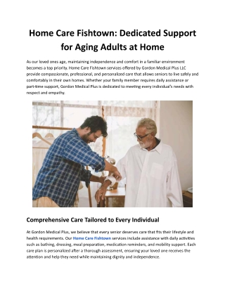 Home Care Fishtown Dedicated Support for Aging Adults at Home