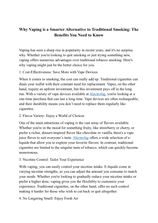 Why Vaping is a Smarter Alternative to Traditional Smoking