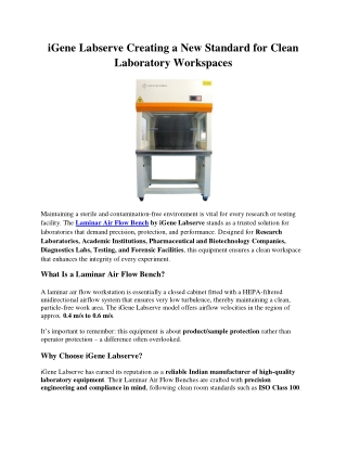 iGene Labserve Creating a New Standard for Clean Laboratory Workspaces