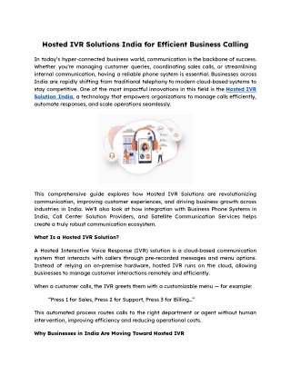 Hosted IVR Solutions India for Efficient Business Calling