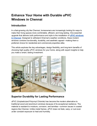 Enhance Your Home with Durable uPVC Windows in Chennai