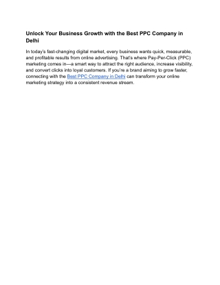 Unlock Your Business Growth with the Best PPC Company in Delhi