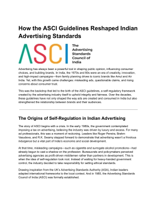 How the ASCI Guidelines Reshaped Indian Advertising Standards