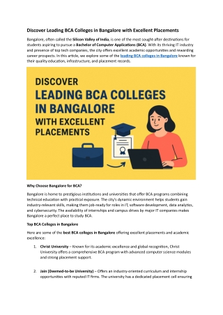 Discover Leading BCA Colleges in Bangalore with Excellent Placements