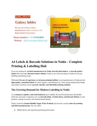 Buy A4 Labels, Barcode Labels & Printers in Noida | Thermal Ribbon Suppliers