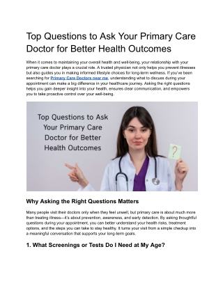 Top Questions to Ask Your Primary Care Doctor for Better Health Outcomes