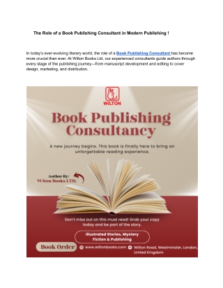 The Role of a Book Publishing Consultant in Modern Publishing !
