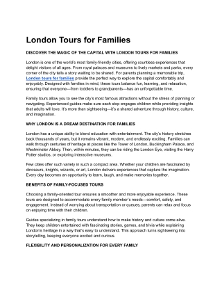 London Tours for Families london tours for families