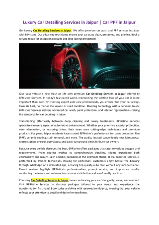 Luxury Car Detailing Services in Jaipur | Car PPF in Jaipur