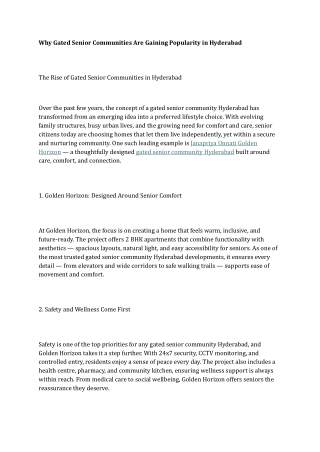 Why Gated Senior Communities Are Gaining Popularity in Hyderabad