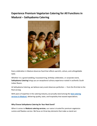 Experience Premium Vegetarian Catering for All Functions in Madurai