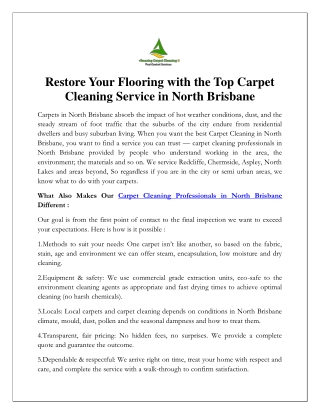 Restore Your Flooring with the Top Carpet Cleaning Service in North Brisbane
