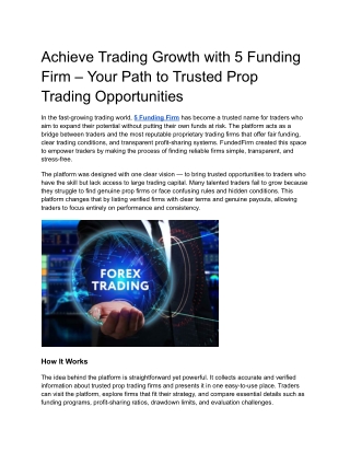 Achieve Trading Growth with 5 Funding Firm – Your Path to Trusted Prop Trading O