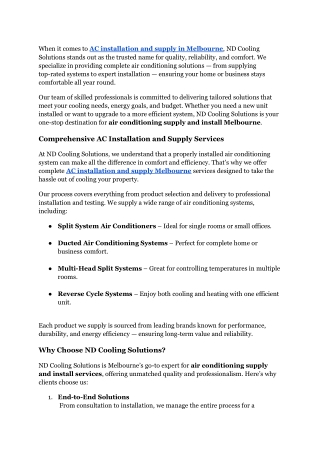 AC Installation and Supply Melbourne _ ND Cooling Experts