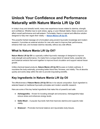 Unlock Your Confidence and Performance Naturally with Nature Mania Lift Up Oil