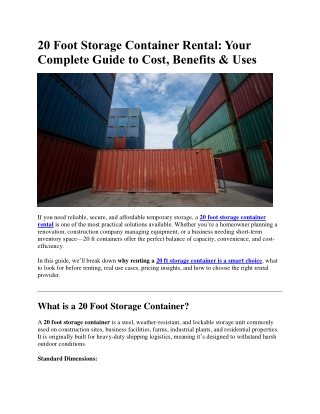 20 Foot Storage Container Rental