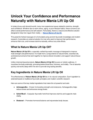 Unlock Your Confidence and Performance Naturally with Nature Mania Lift Up Oil