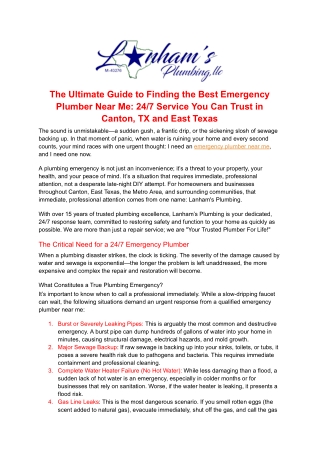 The Ultimate Guide to Finding the Best Emergency Plumber Near Me: 24/7 Service Y