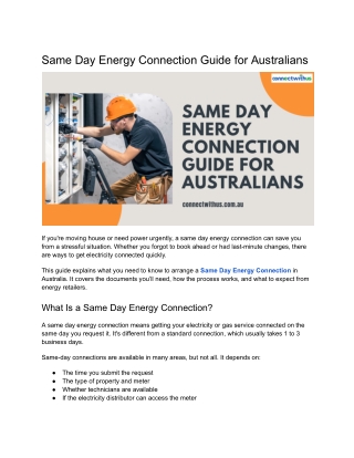Same Day Energy Connection Guide for Australians