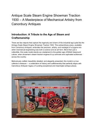 Antique Scale Steam Engine Showman Traction 1930 – A Masterpiece of Mechanical Artistry from Canonbury Antiques