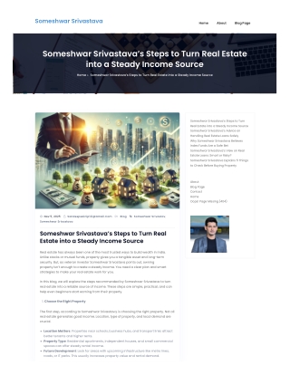 Someshwar Srivastava’s Steps to Turn Real Estate into a Steady Income Source