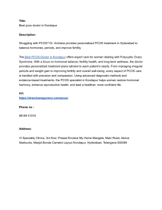 Best pcos doctor in Kondapur