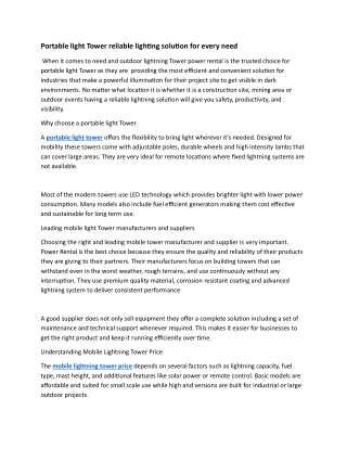 Portable light Tower reliable lighting solution for every need