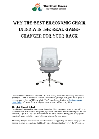 Best Ergonomic Chair India – Comfort That Actually Matters