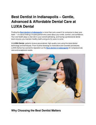 Best Dentist in Indianapolis – Gentle, Advanced & Affordable Dental Care at LUXIA Dental