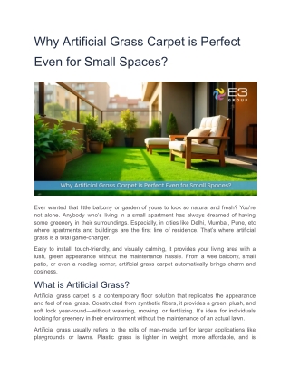 Why Artificial Grass Carpet is Perfect Even for Small Spaces