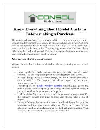 Know Everything about Eyelet Curtains Before making a Purchase