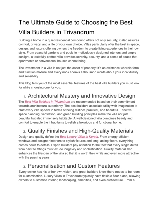 The Ultimate Guide to Choosing the Best Villa Builders in Trivandrum