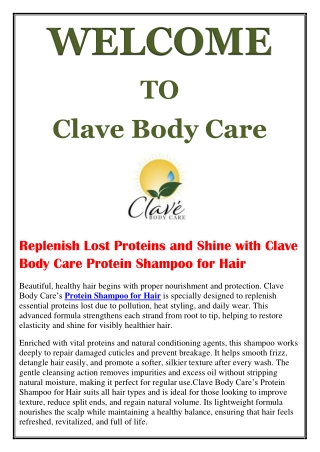 Replenish Lost Proteins and Shine with Clave Body Care Protein Shampoo for Hair