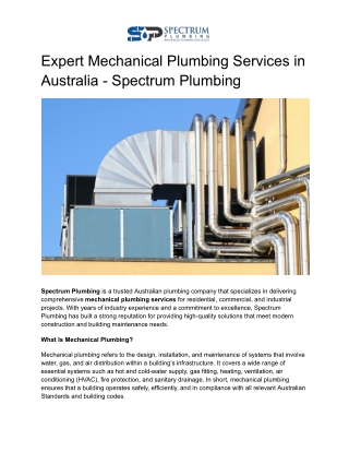 Expert Mechanical Plumbing Services in Australia - Spectrum Plumbing (1)