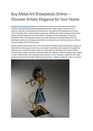 Buy Metal Art Showpieces Online – Discover Artistic Elegance for Your Home