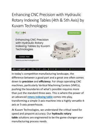 Enhancing CNC Precision with Hydraulic Rotary Indexing Tables