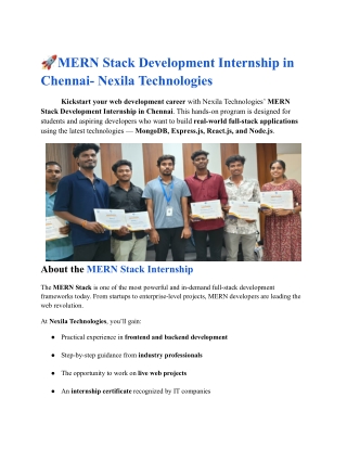 MERN Stack Development Internship in Chennai- Nexila Technologies