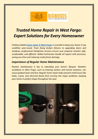 Trusted Home Repair in West Fargo Expert Solutions for Every Homeowner
