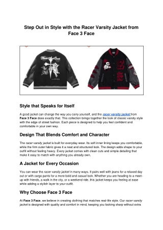 Step Out in Style with the Racer Varsity Jacket from Face 3 Face
