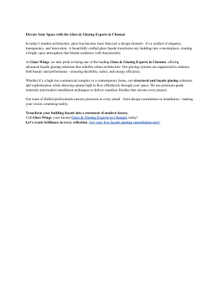 Glass & Glazing Experts in Chennai