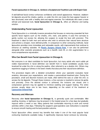 Facial Liposuction in Chicago IL Achieve a Sculpted and Youthful Look with Expert Care